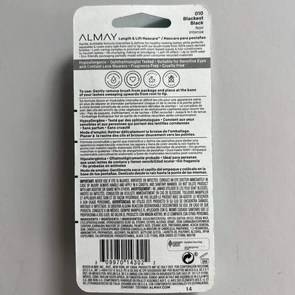 Almay Length & Lift Mascara - Blackest Black NIB/NWT